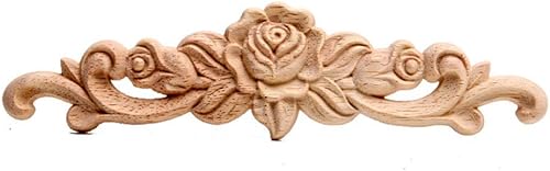 Miniatura 8 de Beoot 4 piezas de madera tallada apliques onlay sin pintar esquina Onlay Applique puerta gabinete rosa sin pintar estilo europeo