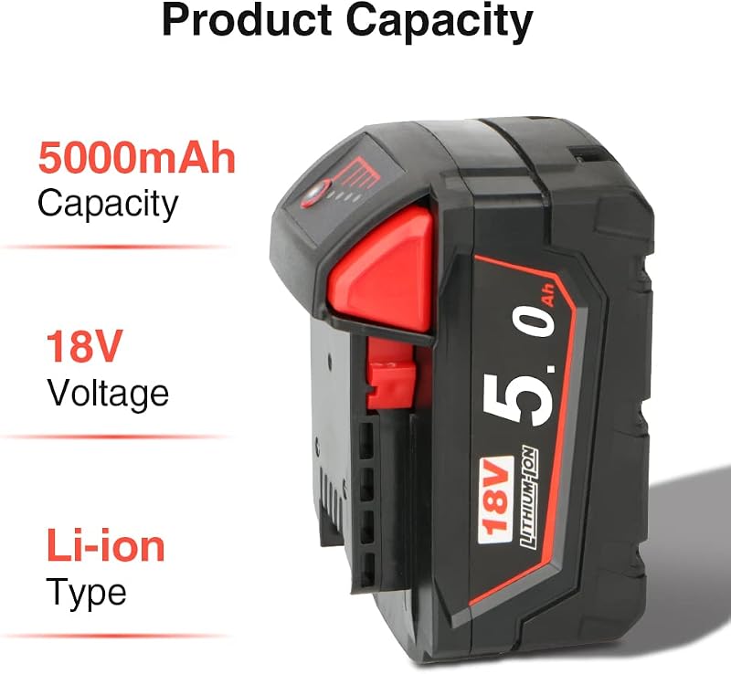 Acumulator de schimb Powarobor M18B5 18V 5.0Ah compatibil cu Milwaukee M18 48 11 1850