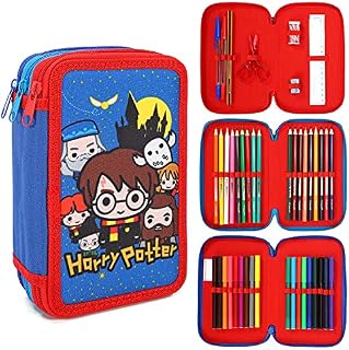 Happy School Harry Potter 3 Tier Large Pencil Case Multi Compartment School Supplies Stationery Colouring Pens Pencils Sets, Blue