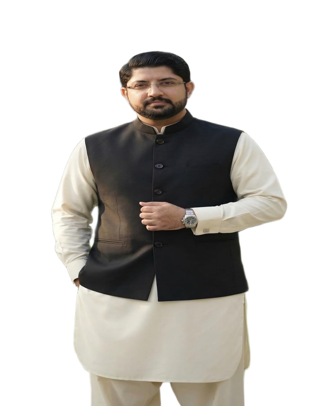 maykr Men Ethnic Black Nehru Jacket, Bandhgala Waistcoat Sleeveless Blazer for Festive Wedding Outfit, Plus Size Nehru Jacket-picture-15