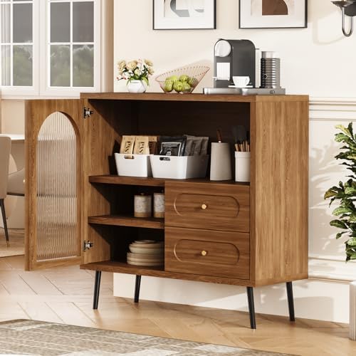Wood Sideboard Cabinet - Slim Buffet Cabinet with Storage & Drawe...