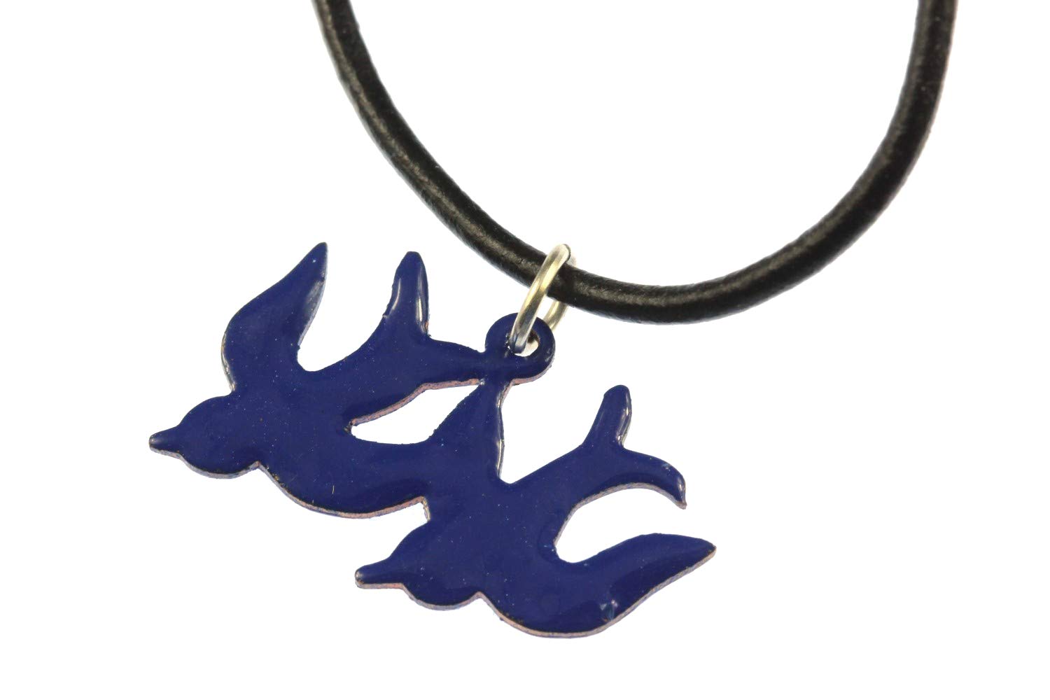 Collier swallow oiseau double chaîne en cuir bleu Miniblings