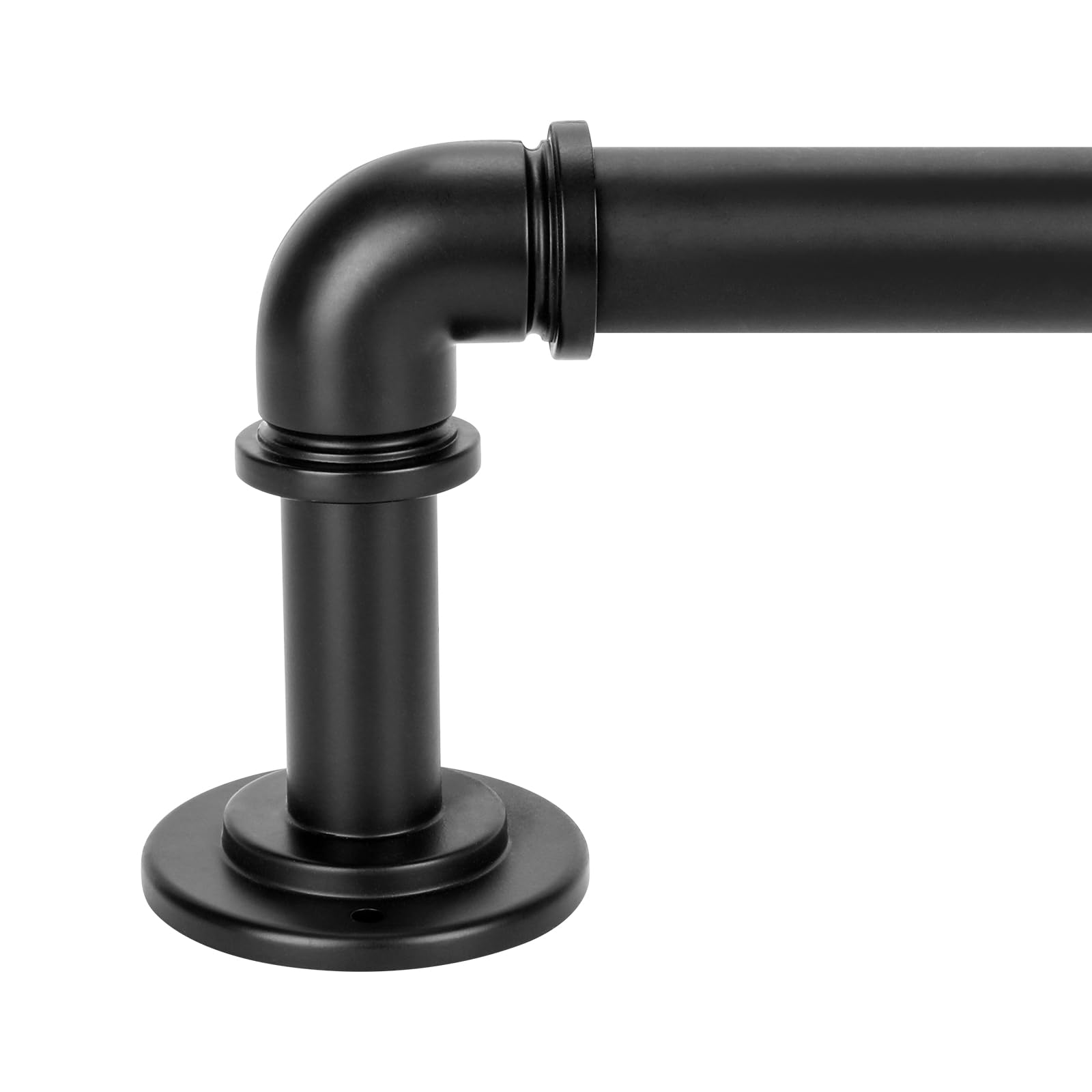 OLV Black Industrial Curtain Rods for Windows 48 to 84 Inch(4 to 7 Feet), 1 Inch Diameter Blackout Wrap Around Adjustable Heavy Duty Window Drapery Rods, Indoor and Outdoor, Matte Black