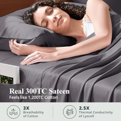 Image of Full Size Sheet Set, Viscose Bamboo Sheets for Bed Set 4pcs, 100% Viscose Derived from Bamboo, Hotel Luxury Silky & Cooling for Hot Sleepers, Deep Pocket Up to 17 inch, Grey