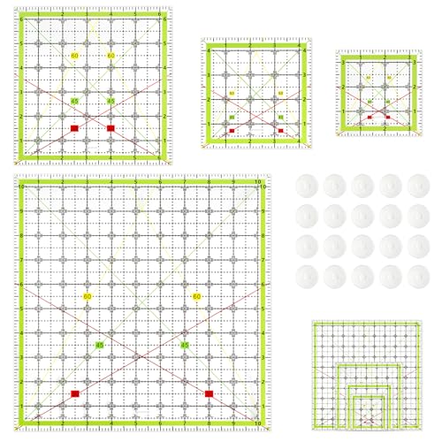 Aixoom Quilting Ruler 4 Square Quliting Templates Sewing Fabric Cutting Rulers Acrylic with 20 Non-Slip Rings 5 Color Sewing Set Tool Clear Precision Notions(3.5 4.5 6.5 10.5)