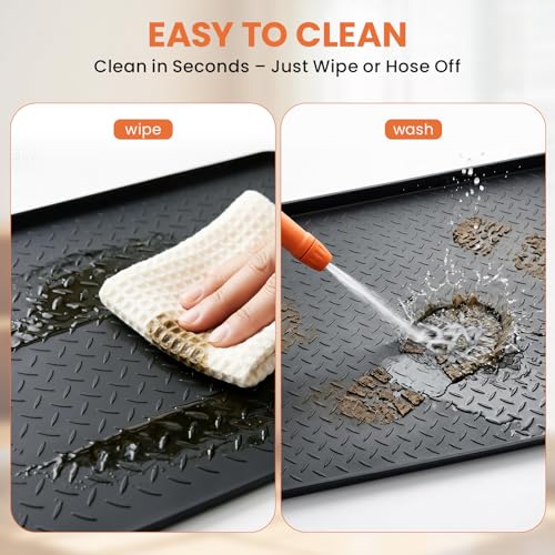 OPSOOPI Oil Spill Mat 51\" x 26\", Large Silicone Oil Mat for Garage, Oil Change Mat with 0.7\" Raised Edge, Leak Containment, Oil Drip Pan Alternative for Car, Lawn Mowers - Thumbnail 6