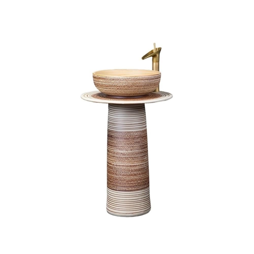Moderno lavabo de cerámica con grifo y desagüe, lavabo de una pieza para baño, balcón, jardín, lavabo de pedestal