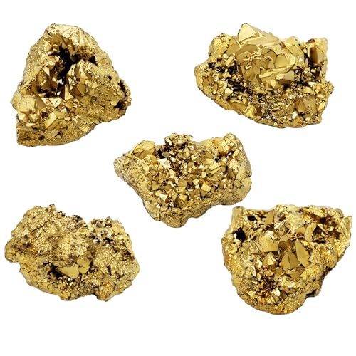Wowagoga 5 Pcs 28-38mm Natural Pyrite Stone Raw Pyrite Crystal Fools Gold for Cabbing Tumbling Reiki Healing (Gold)