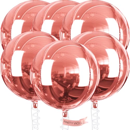 Image of PartyWoo Rose Gold Foil Balloons 6pcs Large Round Giant Jumbo 4D Balloons