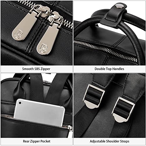 Bostanten Laptop Backpack For Women 15.6 Inch Computer Genuine Leather Backpack Purses College Travel Daypack Large Satchel Black #TOP6