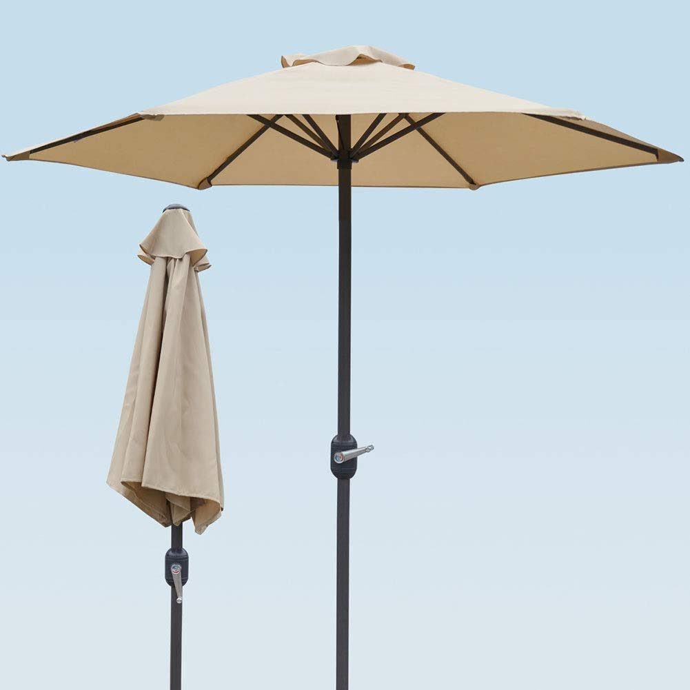 Sombrillas de jardín al aire libre Sombrillas de jardín Sombrilla de mesa para exteriores de 6 pies con manivela 6 varillas de hierro, sombrilla de mercado para piscina, playa, jardín, restauran