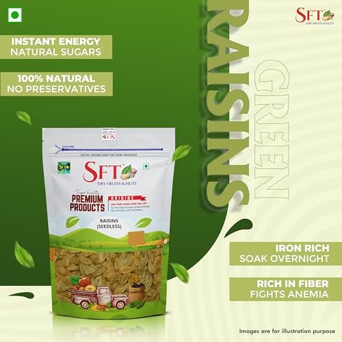 Image of SFT Pure Raisins Seedless /Kishmish, 500g, Source Of Potassium, Premium Dry Fruits, Green Raisins