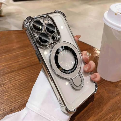 Coque de protection magnétique de luxe transparente haut de gamme avec support iPhone 15 Pro Max