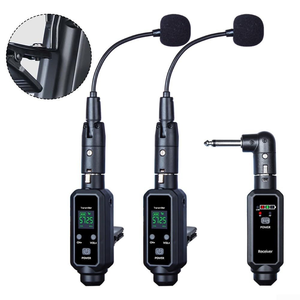 Sistema Microfonico Wireless UHF per Sassofono 16 Canali Bassa Latenza Alta Sensibilità Metallo 95x25mm per Musicisti Performance dal Vivo (Uno a uno)