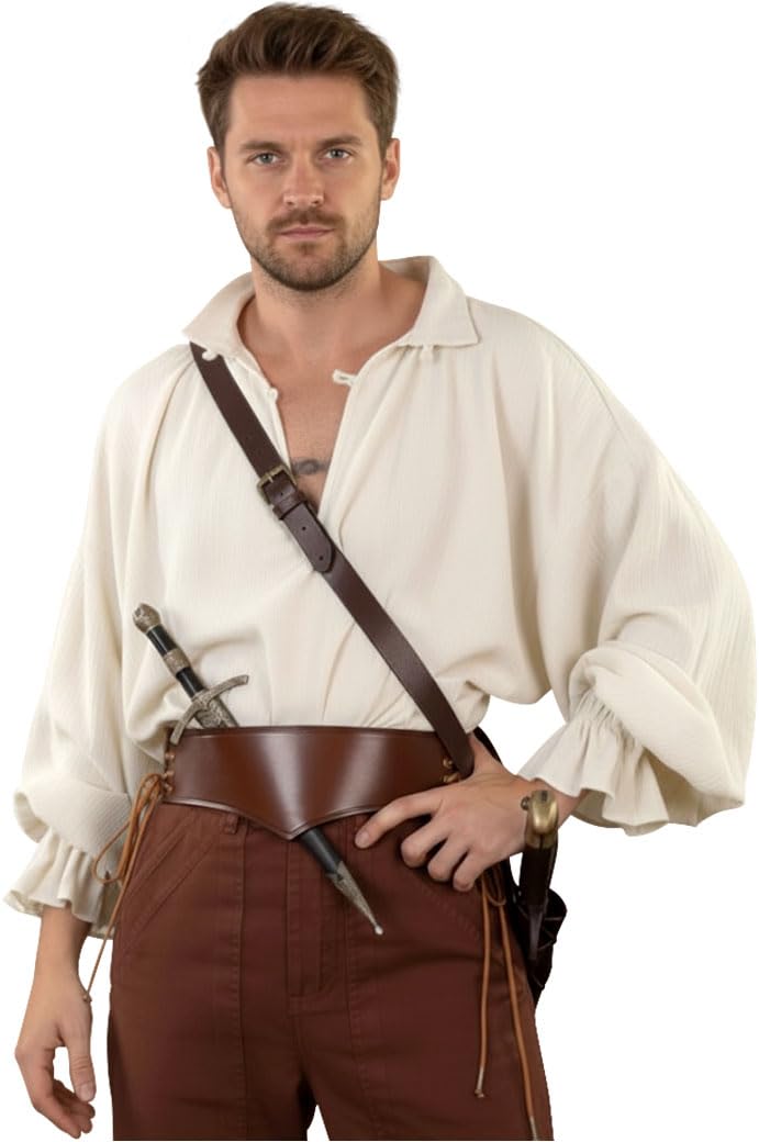 Men’s Renaissance Pirate Shirt — Cotton Poet Blouse, Loose Medieval Peasant Top for Ren Faire & Cosplay