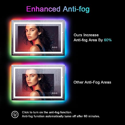 LED Mirror for Bathroom, 20"X28" with 8 RGB Backlit +3 Front Lit (Adjustable Individually), Anti-Fog, Lighted Bathroom Vanity Mirror for Wall, Shatterproof, Memory Function, Tempered Glass