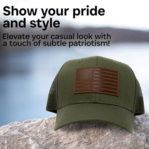 Image of 13 STRIPES American Flag Hat - Leather Patch Mesh Back Snapback Hat for Men & Women USA Flag Trucker Hat, Casual Unisex Hat