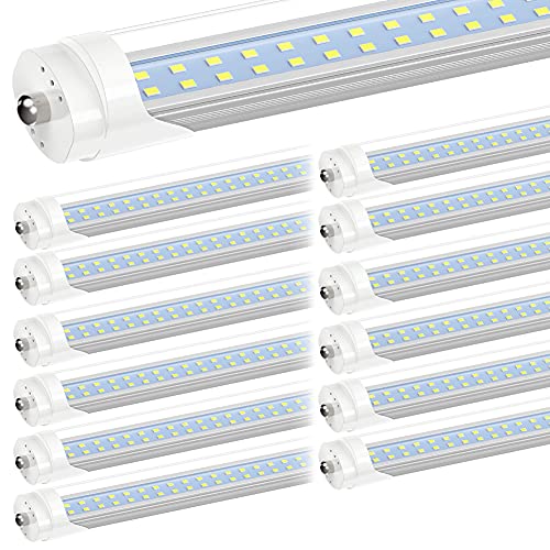 JESLED 8ft LED Light Bulbs - Single Pin Fa8 Base, T8 T10 T12 8 ft LED Tube, 50w, 5000k Daylight, 6000lm (100-130w Equivalent), 96  Dual Row LED Replacement for 8Foot Fluorescent Fixtures (12-Pack)