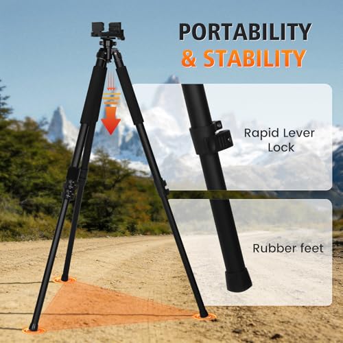 Upgraded Shooting Tripod for Rifles, Modular V-Yoke Head & Rifle Clamp Included, 27” to 60” Height Adjustment, Hands-Free Operation, High-Stability Aluminum Shooting Stick