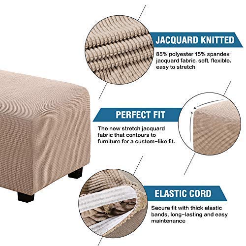 Image of H.VERSAILTEX Ottoman and Sofa Seat Cushion Combined Cover Slipcover Rectangle Sofa Slipcover Fit Length 56 inch-75 inch Suitable for L Shaped Seat Cushion Cover or Chaise Part Cover Stretch Thick Soft - Sand