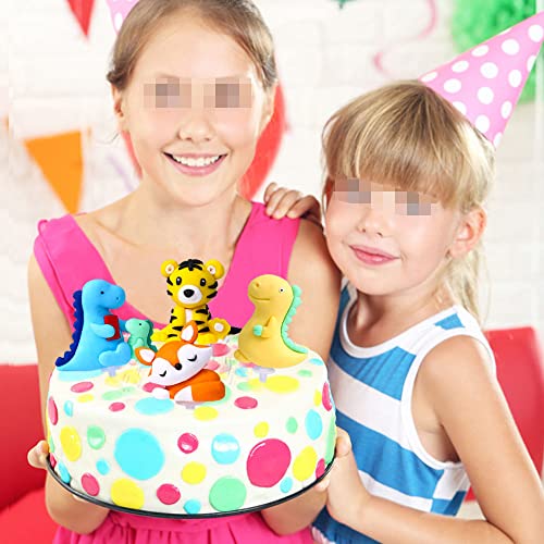 Xihuimay 6Pcs Animal Cake Topper Birthday Set Happy Birthday Topper Handmade Cupcake Topper Including Lovely Dinosaur Tiger Lion Fox Picks For Boys Girls Birthday Party Decoration #TOP4
