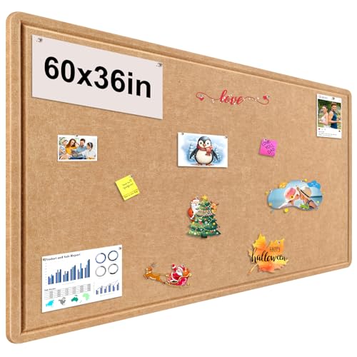 Large Bulletin Board, Foldable 60x36 Inches Cork Board Alternative, Large Felt Board Decorative Pin Board for Wall, Foldable Photo Board Self-Adhesive Vision Board with 36 Pushpins Brown