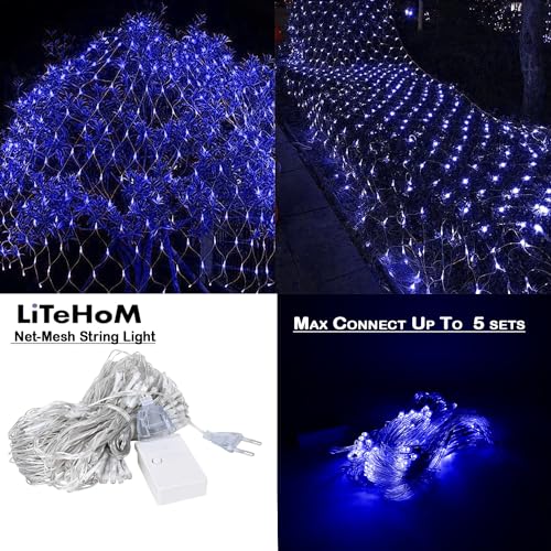 Image of LED Net Mesh String Lights, 9.8Ft X 6.6Ft, 192 LEDs, Still Modes Diwali Decor with Diwali Lights for Home Decoration! LED Diwali Light, LED Lights for Home Decoration (3x2 Net Blue)