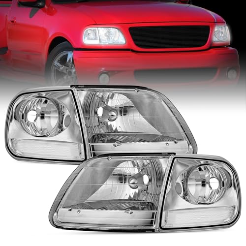 Nilight Headlight Assembly Compatible with 1997 1998 1999 2000 2001 2002 2003 Ford F-150 Expedition Chrome Housing