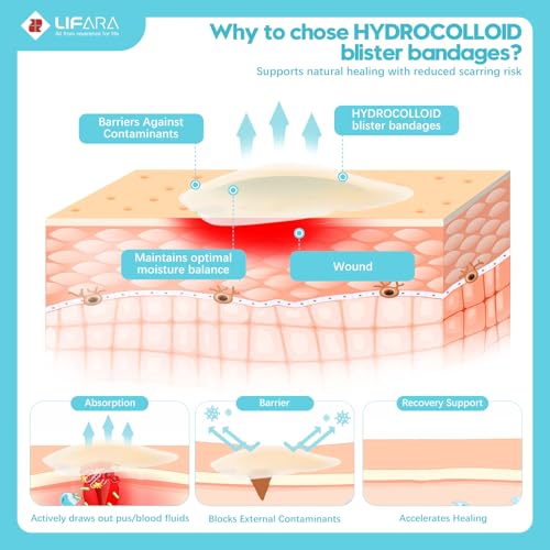 Image of LIFARA Hydrocolloid Wound Dressing 2 inch x 2 inch, 2X Fast Moist Healing, Adhesive Waterproof Bandages for Bedsore, Burn, Blister, Acne Care, Sterile and Waterproof, Home First Aid Kit Essential, 10 Pack