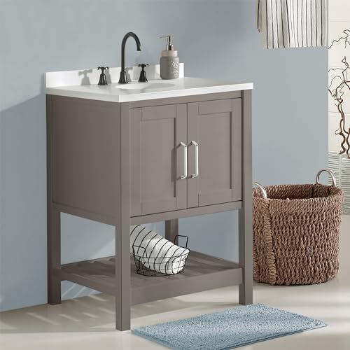 Image of Alaterre Furniture Bennet Bathroom Vanity Cabinet with Soft-Close Shaker Doors and Open Shelf - 24-Inch Small Freestanding Wood Vanity Without Sink - Single Sink Base (Gray)