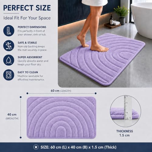 Image of Premium Memory Foam Bath Mat | 40x60cm Super Absorbent Velvet Bathroom Rug | Non-Slip Machine Washable Floor Mat (Lavender Mist)
