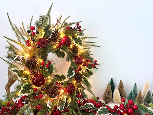 Ddhs 18 Inch Christmas Wreaths For Front Door, Christmas Wreath With Lights Artificial Apples, Antlers, Pine Cones, Red Berries Colors Were Bright Christmas Indoor & Outdoor Holiday Decoration #TOP2