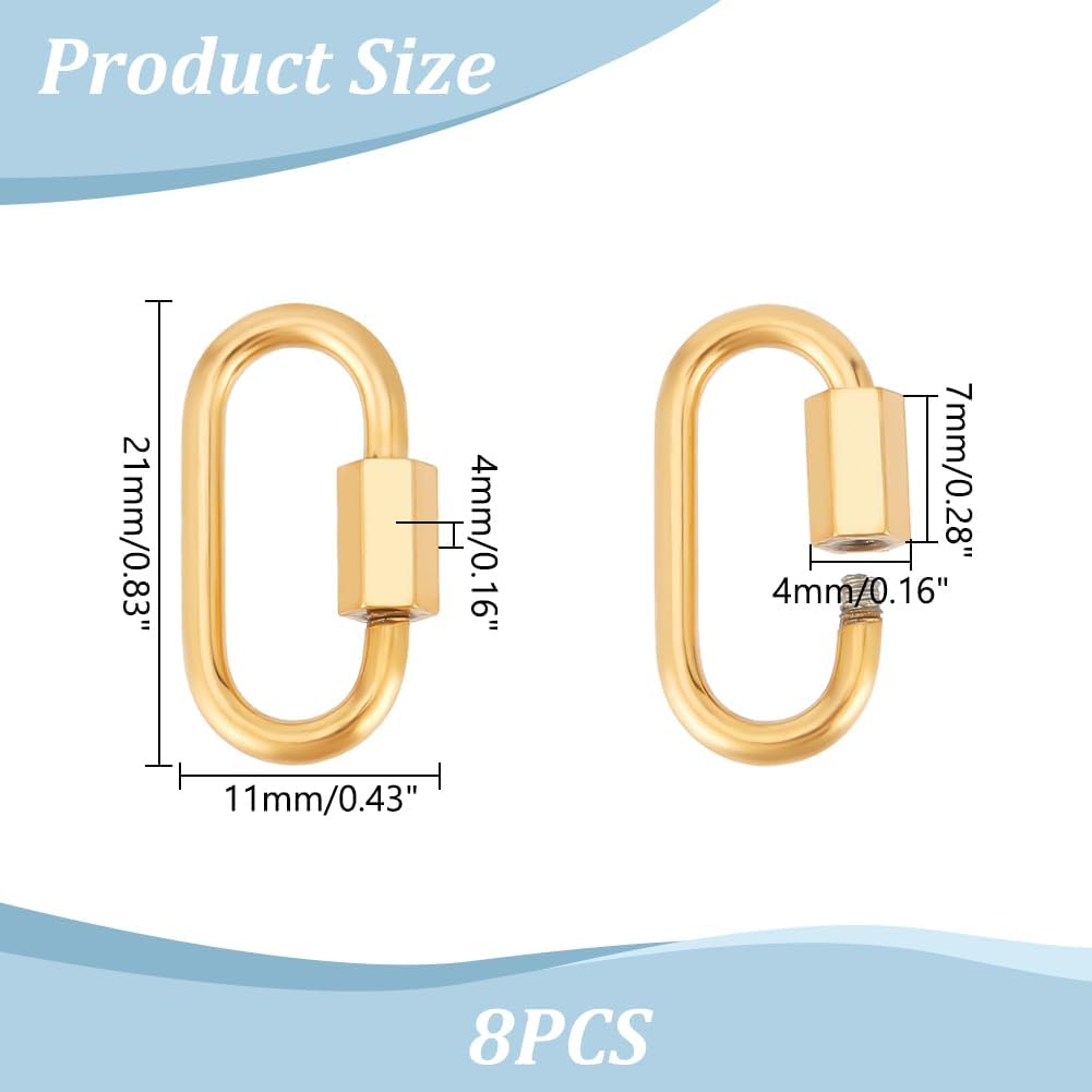 UNICRAFTALE 8Pcs Golden Oval Screw Carabiner Lock Charms 21mm Long Stainless Steel Screw Locking Keychain Carabiner Clasp Metal Keychain Clip Hook Quick Link for Jewelry Making Handbag DIY Accessory - Image 3
