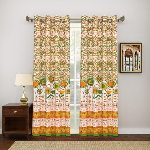 Image of BLOCKS OF INDIA Hand Block Printed Cotton Daylight Curtains with Eyelets(Set of 2 Curtains)