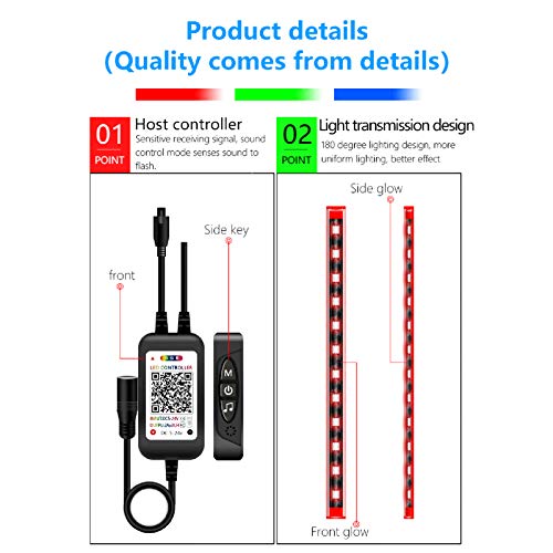 Zwbfu Luzes de tira de LED para carro, 4pcs 48 luzes LED multicoloridas interiores, acendedor de cig