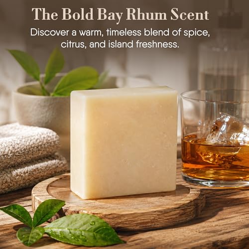 Image of 360Feel Bay Rum Bar Soap - Made in the USA - Castile Handmade All Natural Cold Processed - Gentle on Sensitive Skin - Bay Rum Essential Oil with a Spicy Scent - (5oz, 4-Pack) | Made in the USA, Cold-Processed, Moisturizing with a Spicy Scent and Calm, Rich, Creamy Lather