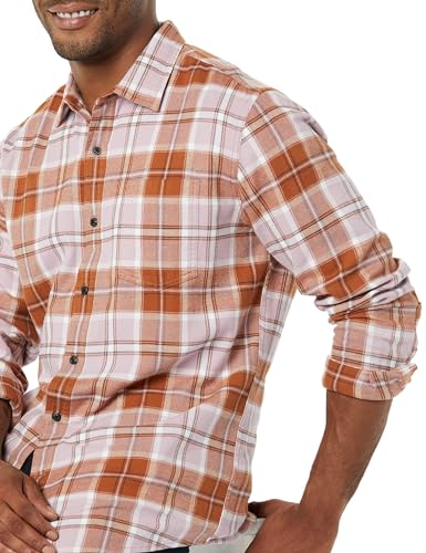 Image of Amazon Essentials Men's Regular Fit Long-Sleeve Flannel Shirt, Soft Brushed Cotton, Lightweight yet Warm