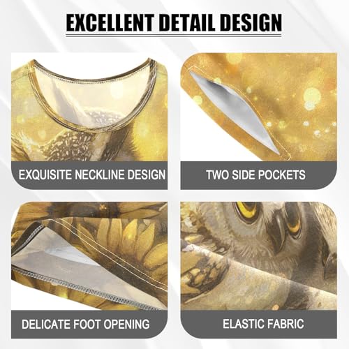 ALAZA Family Owl Sunflower Pajamas Set Short Sleeve Cotton Sleepwear Summer Pjs 2 Piece 5-14Y4