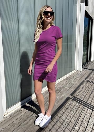 Image of BTFBM Women's Summer Dresses 2026 Casual Bodycon Mini Dress Short Sleeve Crew Neck Ruched Spring Beach Vacation Outfits