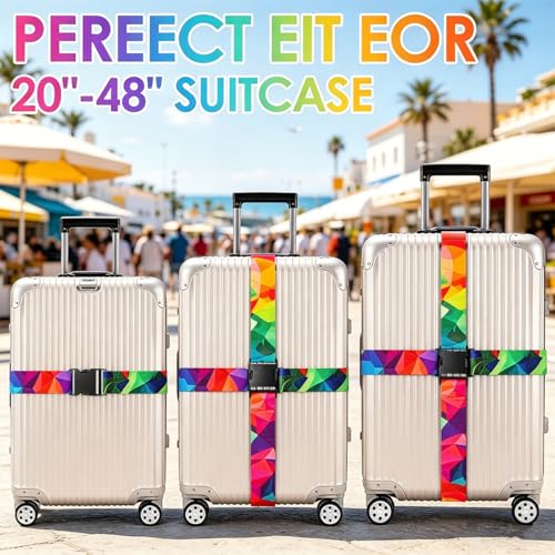 Image of 4 Pack Luggage Straps for Suitcases Adjustable Luggage Belt Suitcase Strap Travel Bag Accessories (Colorful Geometry(4 Pack))