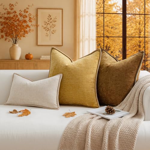 Image of a moment Fall Decorative Throw Pillow Covers Pack of 2,22x22 Inch Crafted Border Yellow