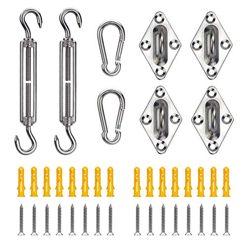 Nomirosy Shade Sail Hardware Kit for Outdoor Patio Square/Rectangle/Triangle Sun Shade Sails Installation, Stainless Steel, 40PCS