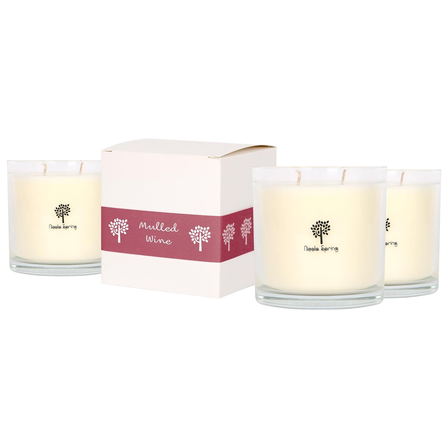 Nicola Spring Soy Wax Scented Candles 400g - Pack of 3 – Mulled Wine Fragrance – Double Wick 45 Hour Burn Eco-Friendly Large Jar Candles for Relaxation, Aromatherapy, Home Décor & Gifting
