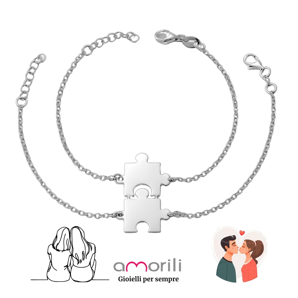 Bracciali Puzzle Coppia in Acciaio Inox Personalizzati con Incisione | Set Braccialetti Amicizia o Amore | Gioiello Simbolico Regolabile | Idea Regalo per Fidanzati o Amiche