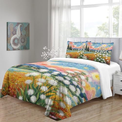 Housse de couette gypsophila 3D linge de lit microfibre douce avec fermeture éclair cachée
