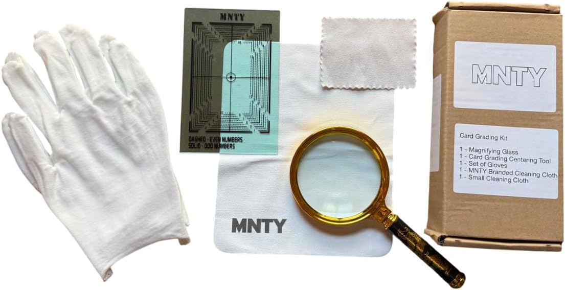 MNTY Card Grading Kit with Magnifying Glass, Centering Tool, Gloves and Cleaning Cloths, Professional Card Collection Maintenance Set