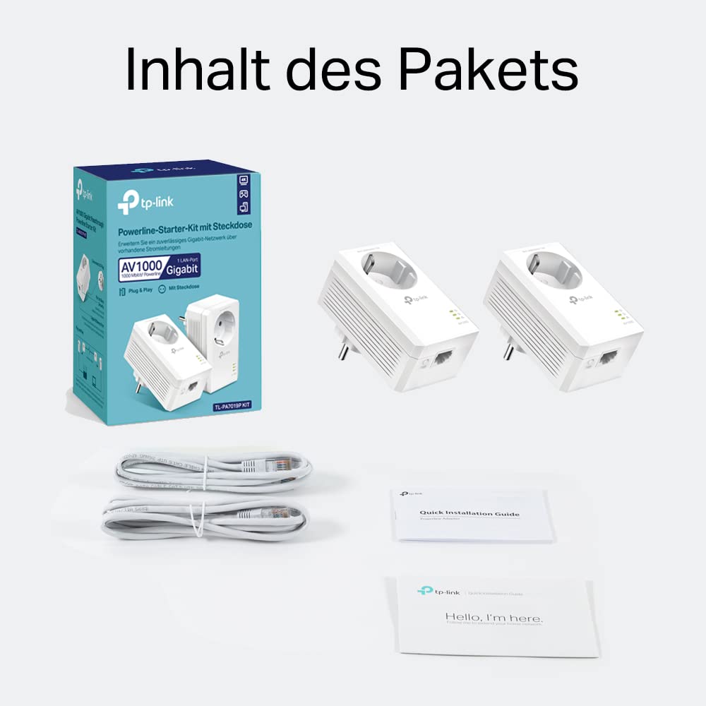 TP-Link TL-PA7019P KIT AV1000 Gigabit Powerline Adapter mit Steckdose (1x Gigabit Port, Plug und Play, energiesparend, kompatibel zu allen gängigen Powerline Adaptern) weiß