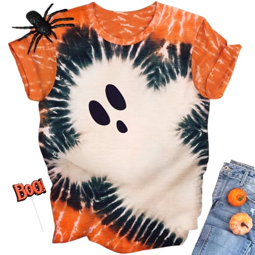 Halloween Shirt for Women Funny Ghost Costume Tshirts Halloween Short Sleeve Graphic Tee Tops