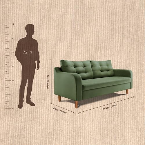 Image of Duroflex Ease Plus - 3 Seater Sofa Set for Living Room | 3 Year Warranty | Premium Wooden Frame Sofa | Anti-Pilling Fabric, Fade & Termite Resistant | Comfortable & Durable Couch - Chive (Green)