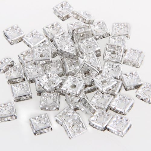 Amazon.com: 50pcs Silver Square Rhinestones Rondelle Spacer Beads HOT ...